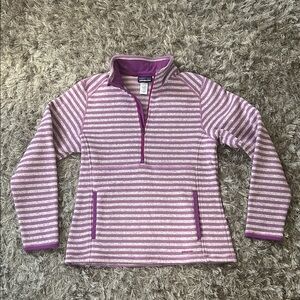 Patagonia Purple and White Striped Quarter-Zip Fleece Pullover